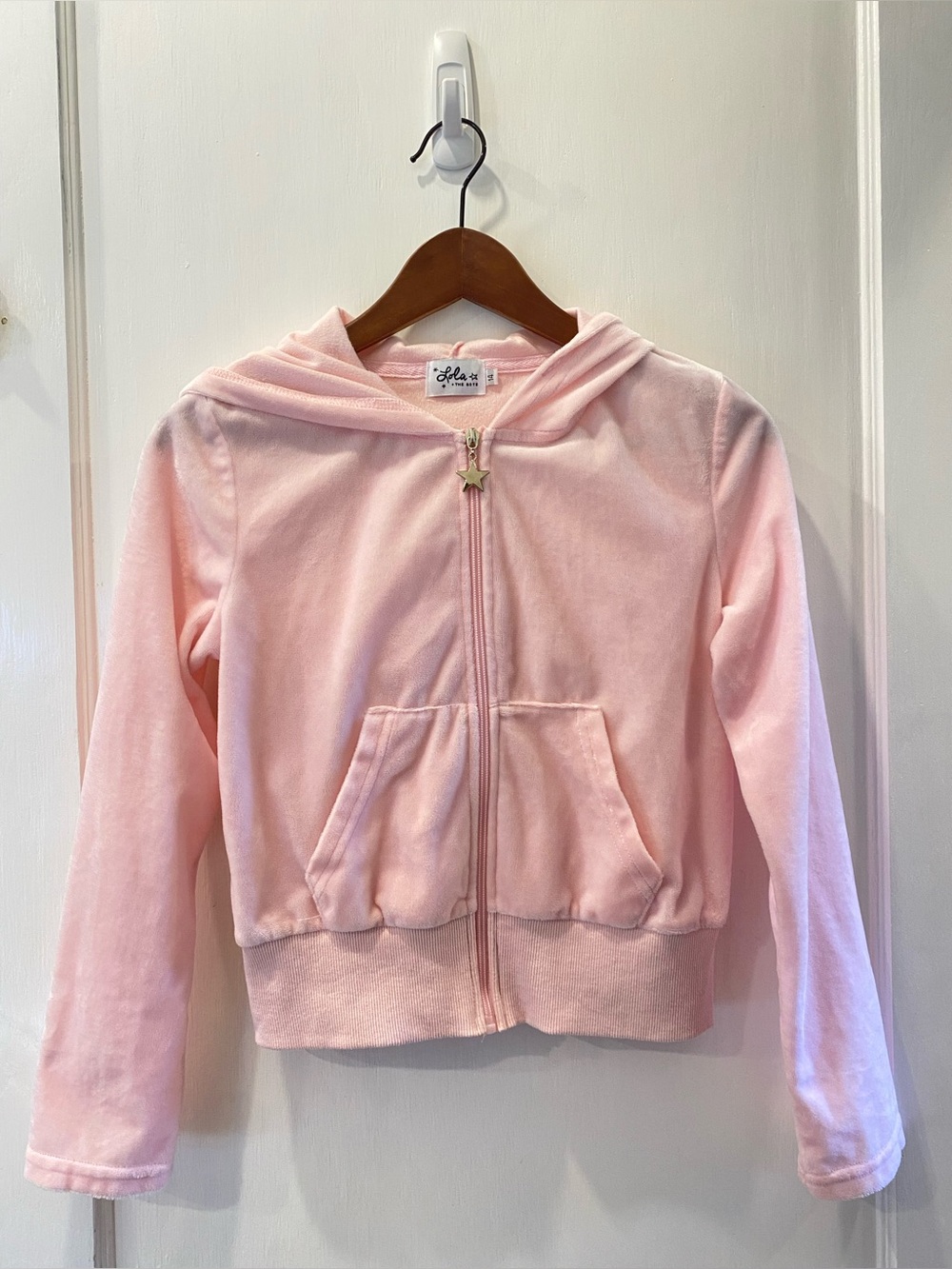 Lola + The Boys - Cropped Lightweight Pink Zip-Up Velour Hoodie